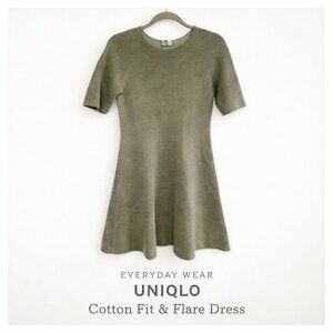 UNIQLO Japan 100% Cotton Knit Fit & Flare Dress Olive Gray M Minimalist